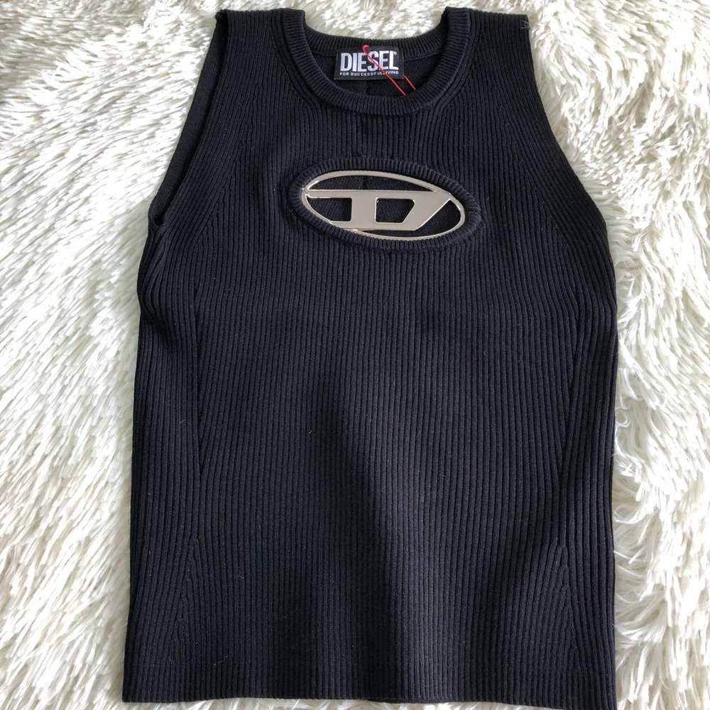 Diesel Ribbed Black Tank with Logo